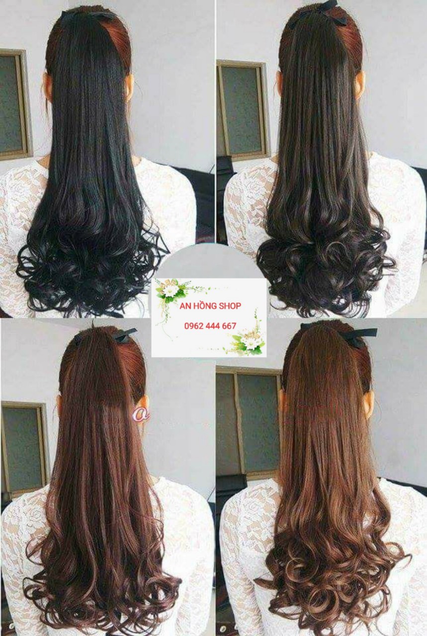 [ hàng loại 1 , 60cm ] tóc giả nữ cột xoăn dài, tóc giả buộc, tóc giả cột đuôi