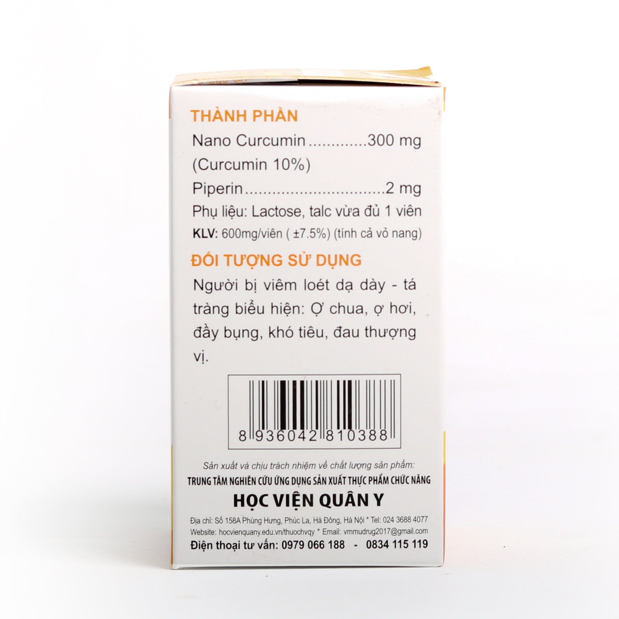 [HCM]Viên uống Nano Curcumin HVQY (hộp 30 viên)