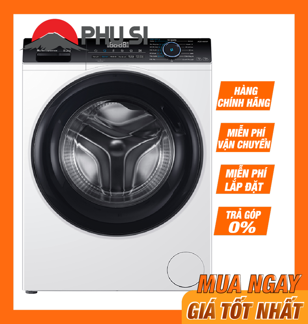 ✅máy giặt aqua inverter 8 kg aqd-a800f w - smart dual spray tự làm sạch mặt trong cửa vòng đệm cửa kháng khuẩn abt