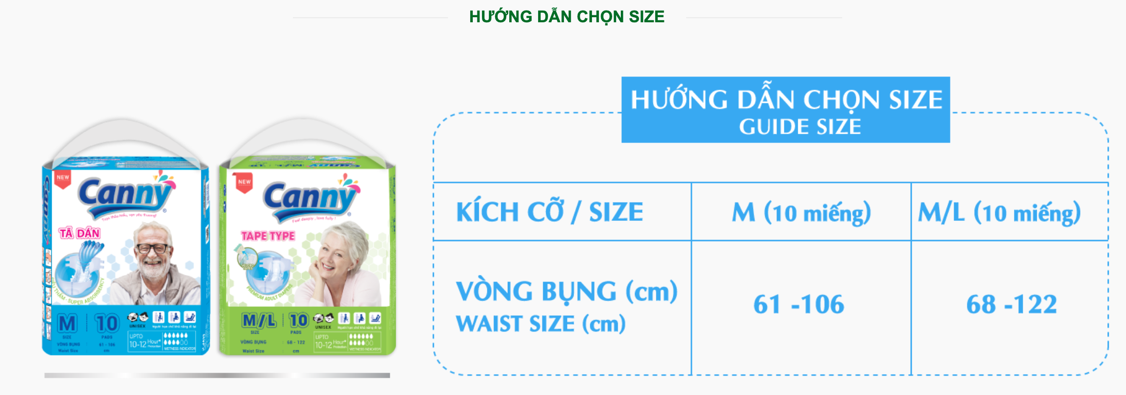 Tã, bỉm dán người lớn CANNY SIÊU THẤM size M 10 miếng