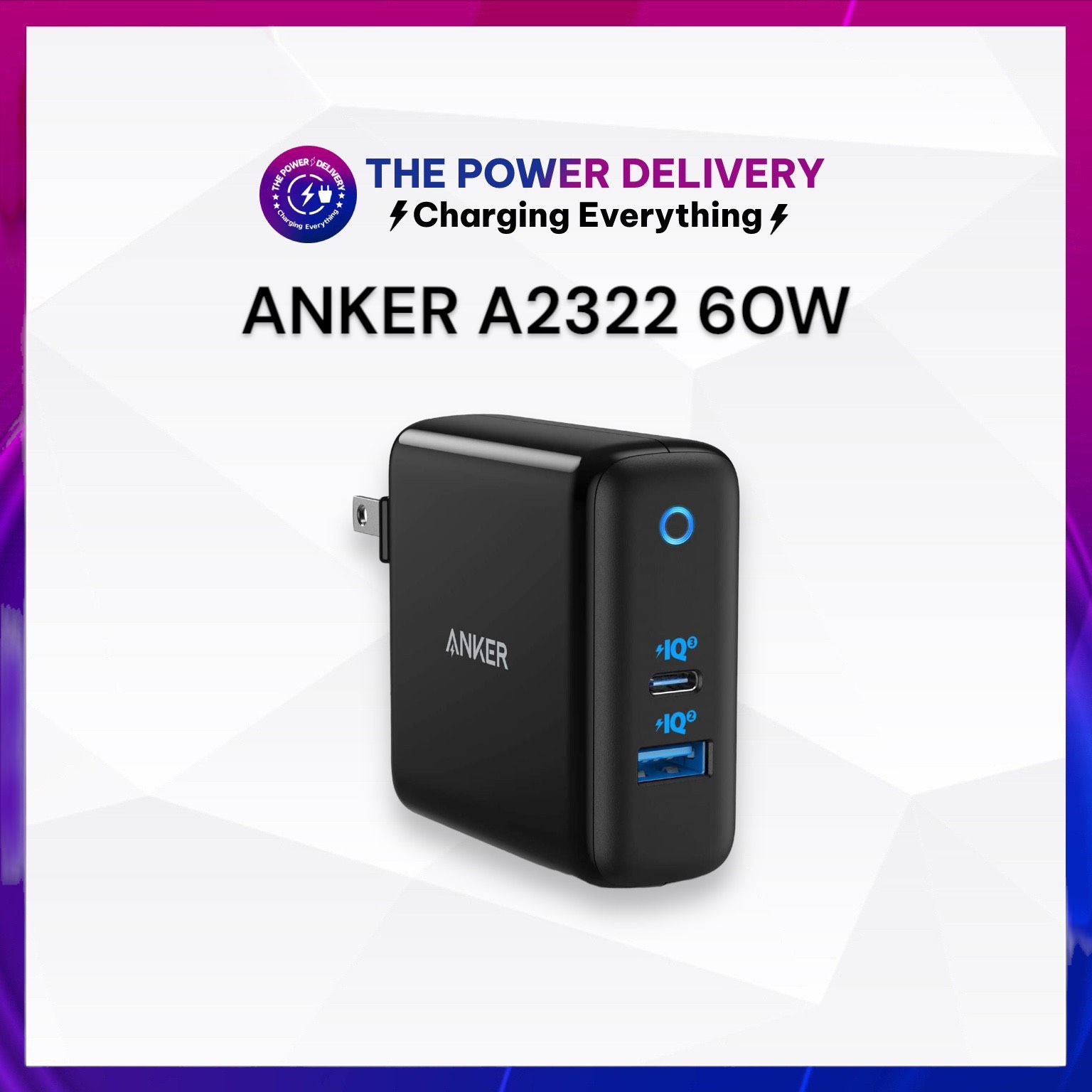 Sạc anker powerport atom iii 60w 2 cổng - a2322 - bảo hành 12 tháng