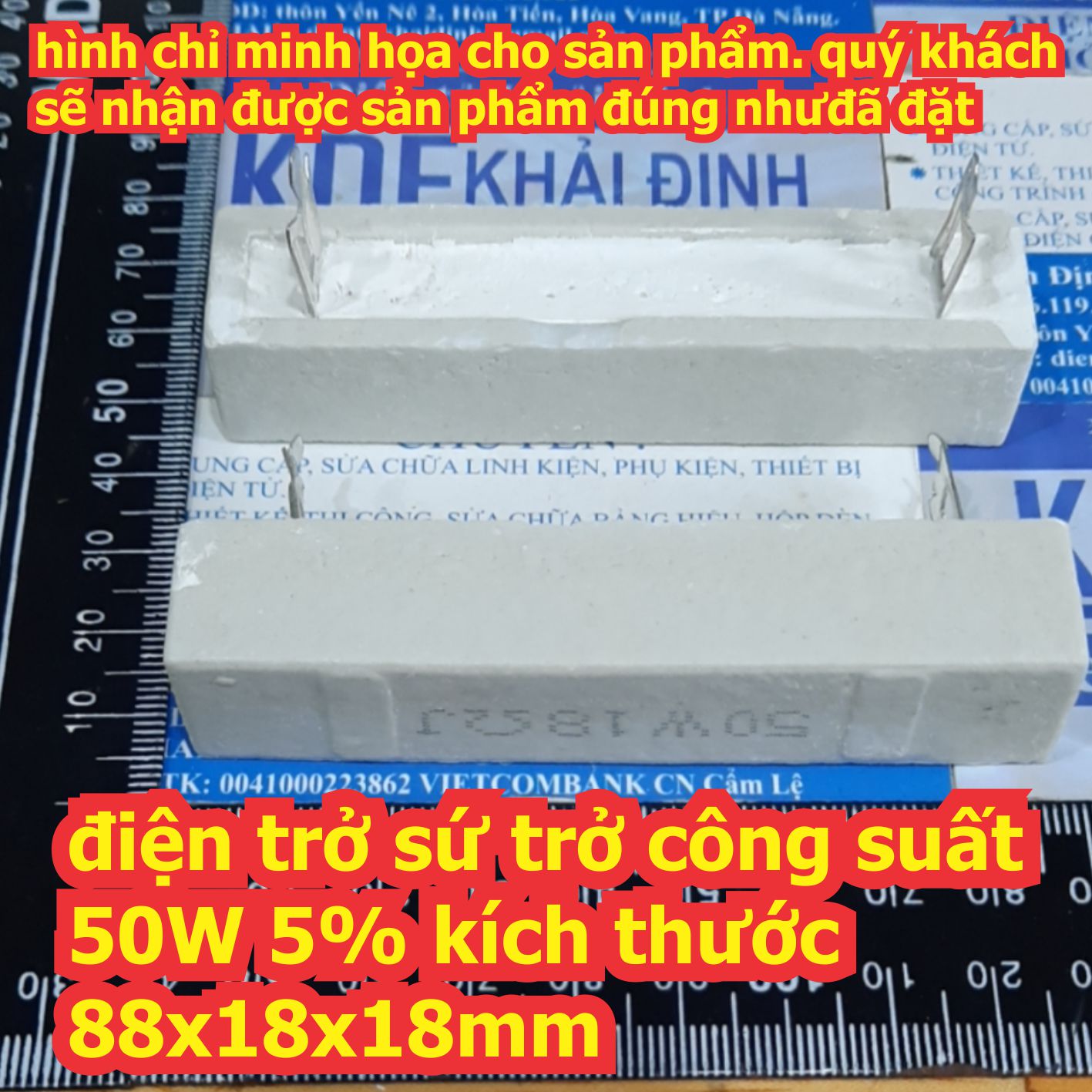 2 cái điện trở sứ trở công suất 50w 5% kích thước 88x18x18mm các loại 3 ohm ~ 1k ohm kde6929