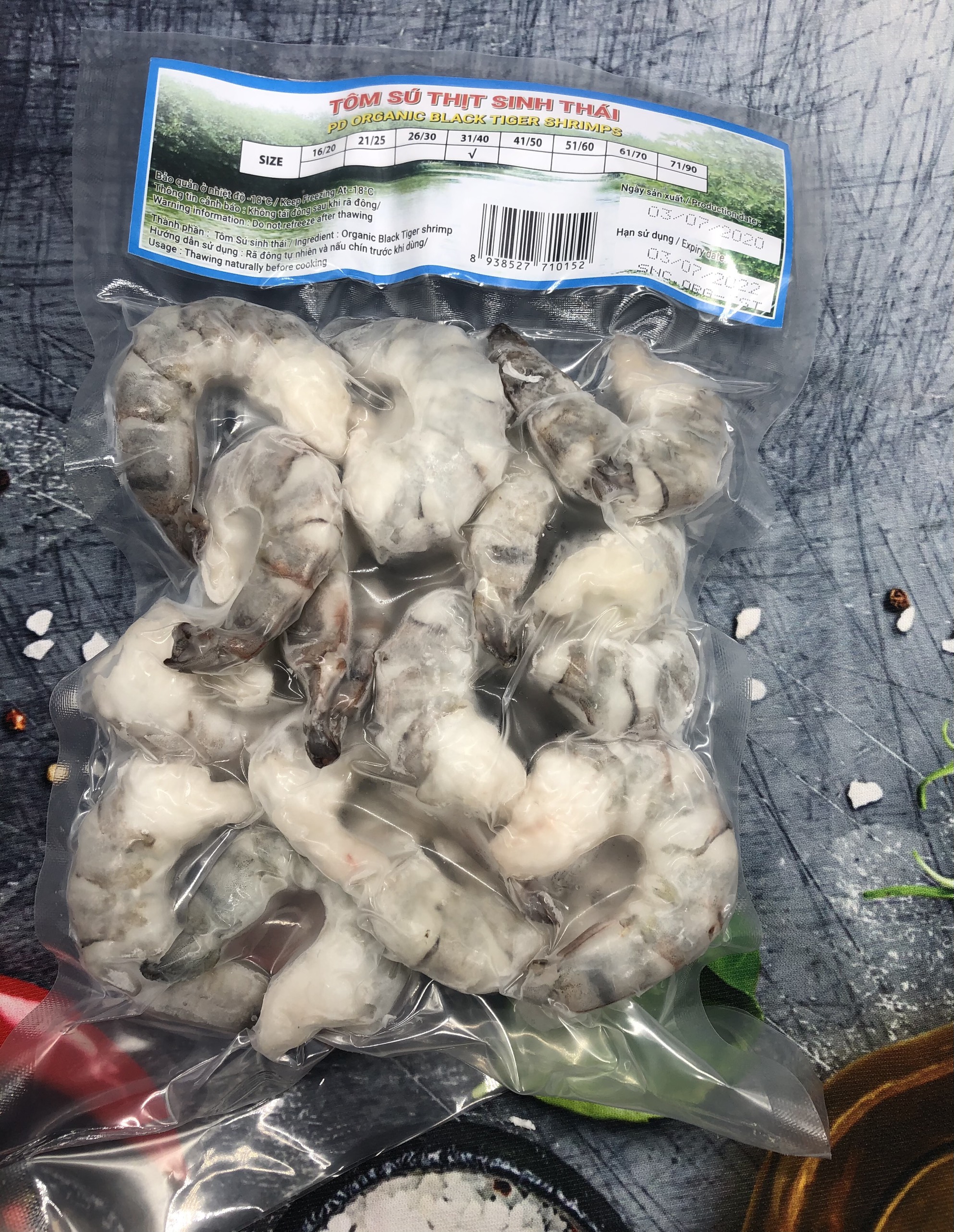 Organic Meaty Tiger Prawns, Size 31/40 - 250g Bag