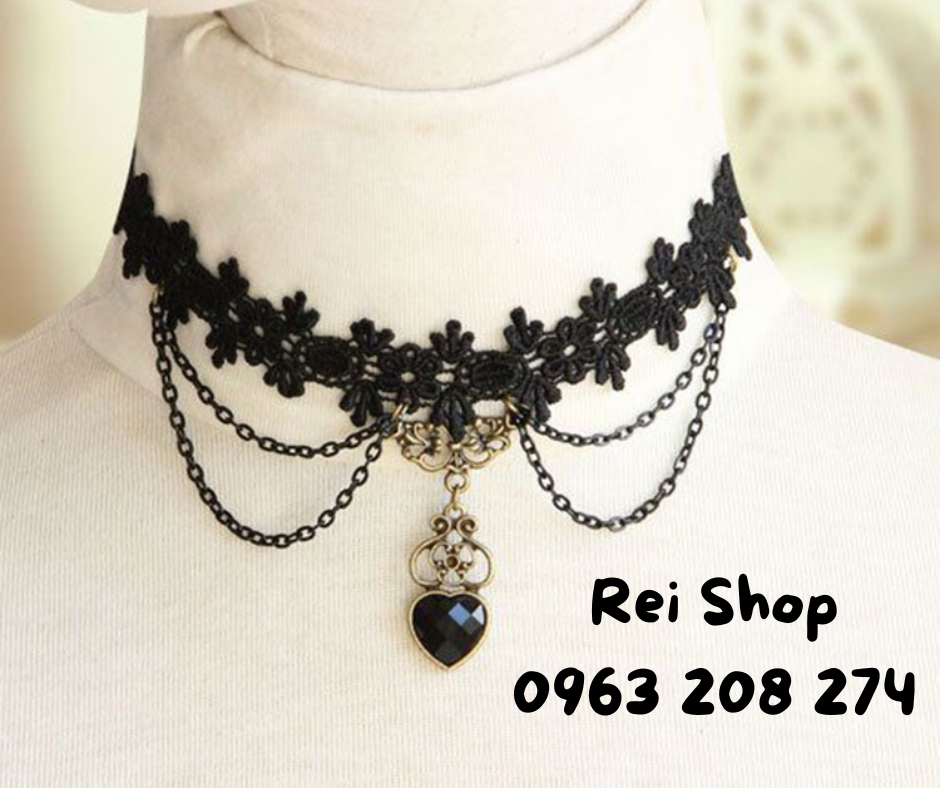 Choker phong cách thời trang Gothic - Choker Lolita đính đá
