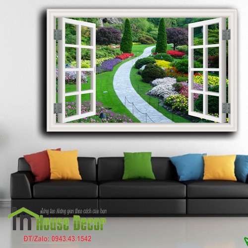 Tranh dán tường 3D Phòng Khách Con đường hoa (kích thước 90 x 60) - MS439