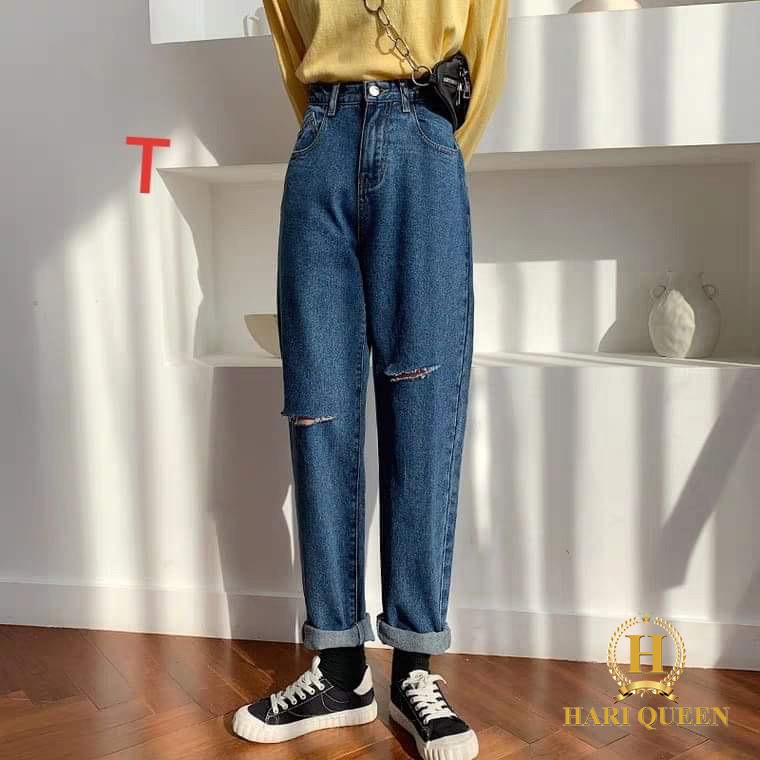 Quần baggy bò rách lệch 2 bên đủ màu