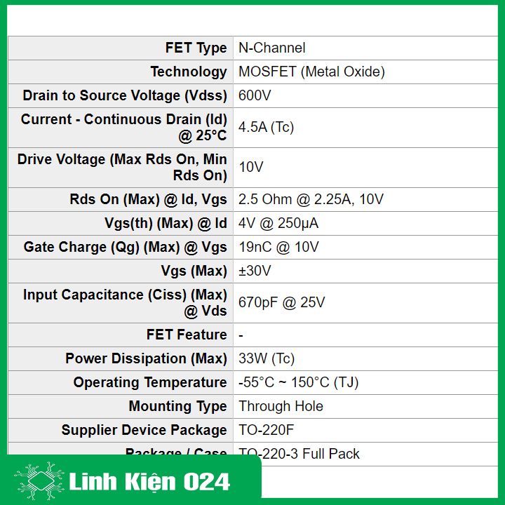 Mosfet 5N60 TO-220 600V N-CH