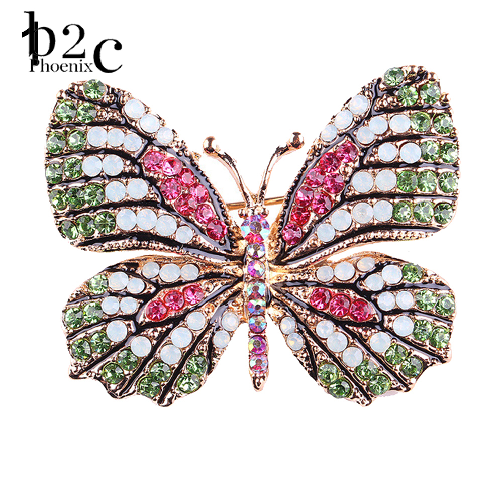 Phoenix B2C Colorful Butterfly Rhinestone Brooch Pin Wedding Bridal Scarf Collar Jewelry