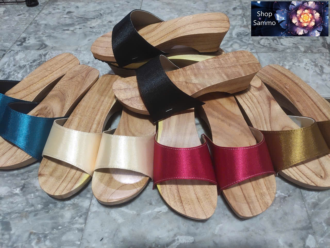 Guốc Gỗ Guốc Mộc Cao 5 Phân Quai Lụa Bảng Lớn ( Có đóng thêm đế cao su )