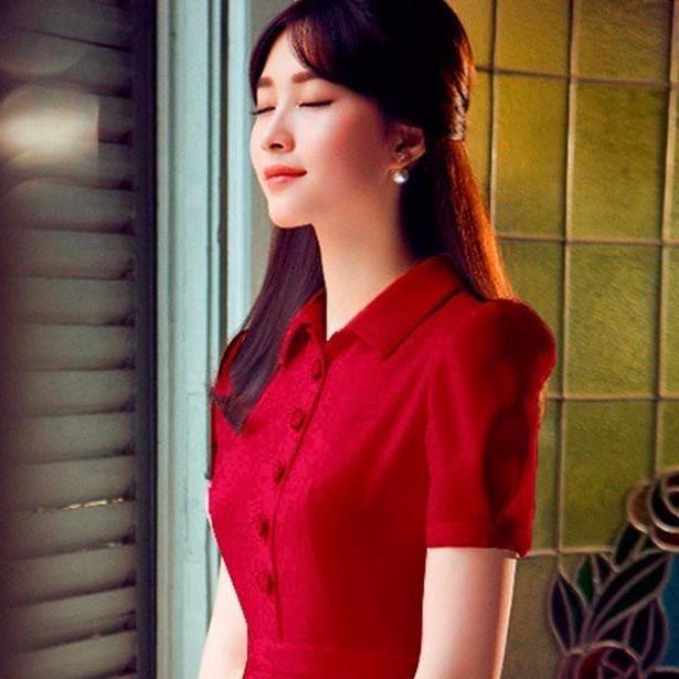 Đầm vintage cổ sơ mi - DX04 (Đỏ)