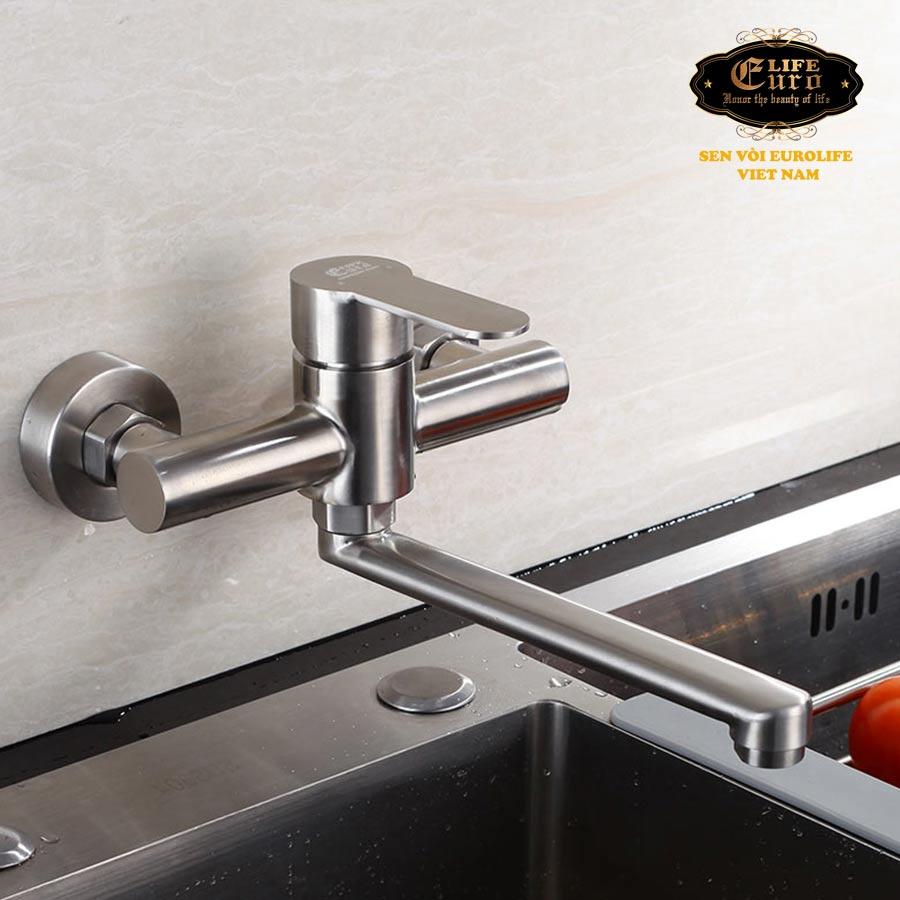 Wall mixer kitchen faucet Inox SUS 304 Eurolife EL-1304 (White-Yellow)