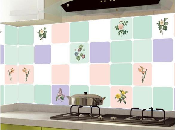 Decal Dán Bếp Tráng Nhôm Chịu Nhiệt - Ô Vuông Sắc Màu Cỏ Lá