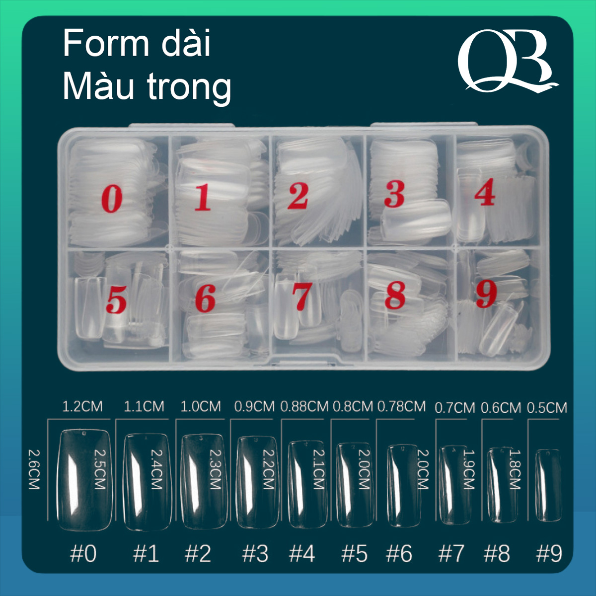 Móng dán chân HSM hộp 504 móng giả phom dài ngắn (móng úp)