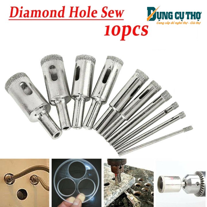 Bộ 10 khoét lõi kính , gạch men , gạch sứ _ Mũi khoan kính, khoan gạch, khoan đá 6-30mm