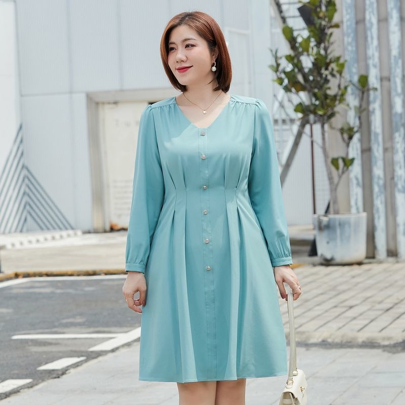 Đầm tay dài cổ V nhấn eo bigsize - BS222q