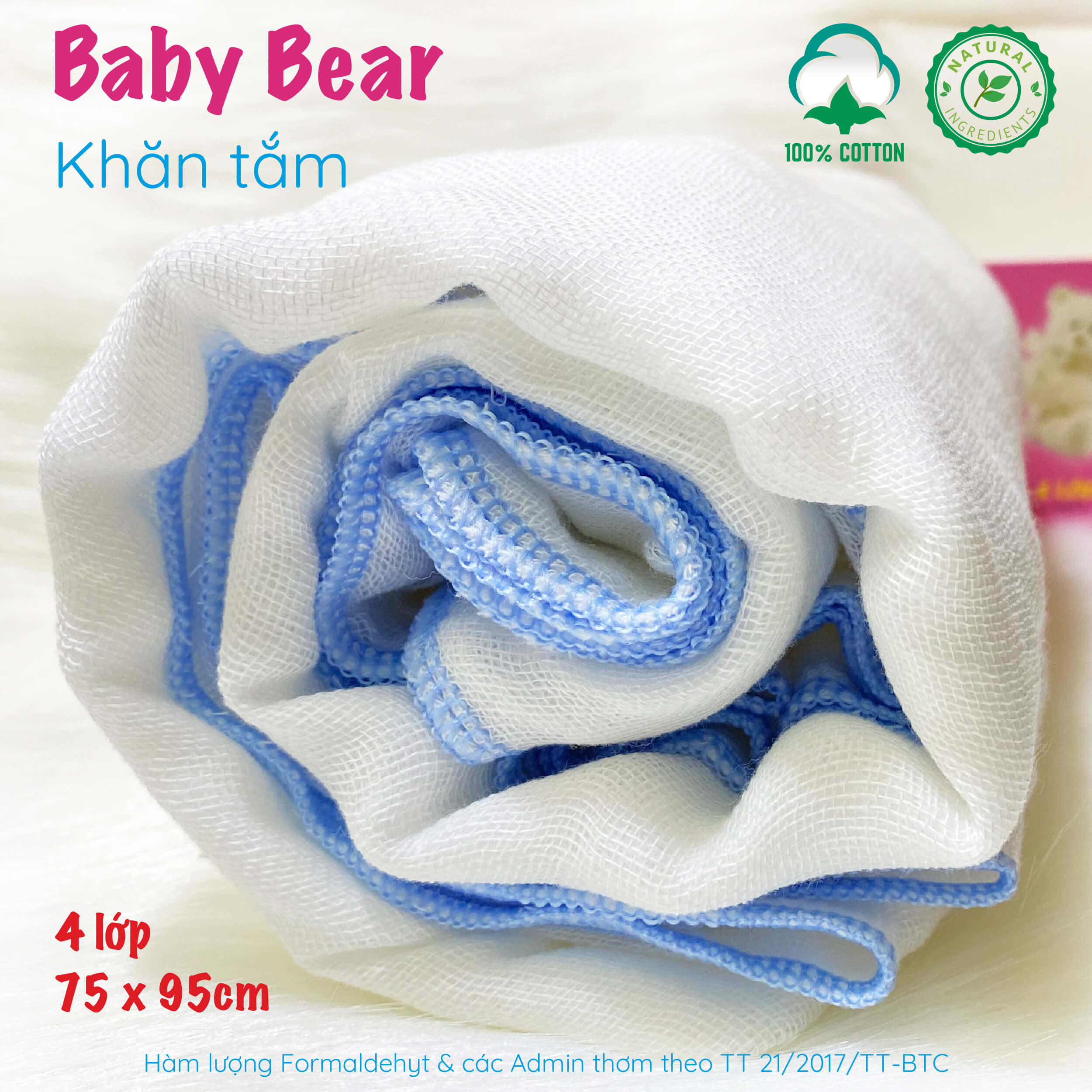 Khăn tắm Baby Bear 4 Lớp 75x 95
