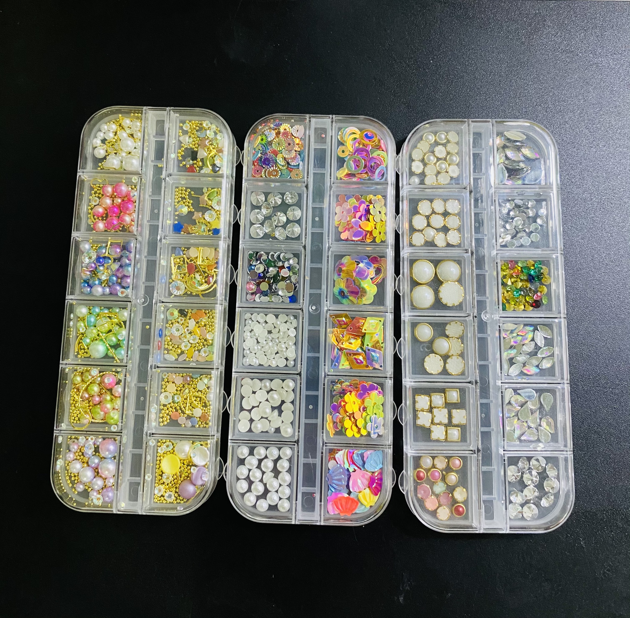 đá trang trí móng 12 ô - đa dạng mẫu hạt đính móng trang trí móng - phụ kiện nail