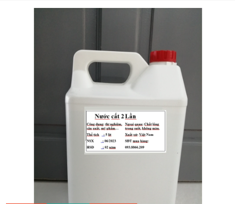Nước cất 2 lần can 5 lít (Can dày vận chuyển không đổ)