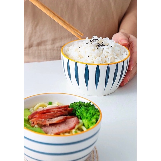 Bát sứ ăn cơm, chén bát ăn chè đế vuông phong cách Nhật Bản cao cấp