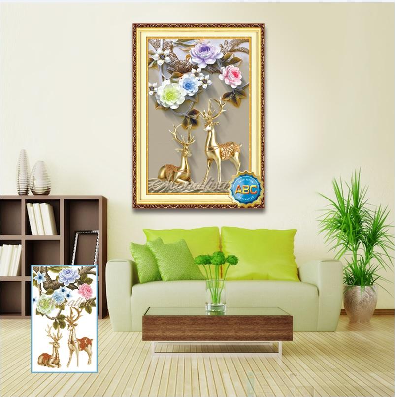 Tranh đính đá hai con hươu y8200-kíchthước: 50x75cm