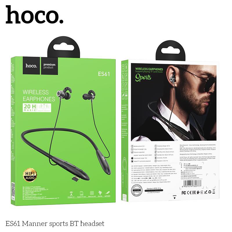Tai nghe bluetooth thể thao hoco es61 v5.1, pin dùng 20h, có khe cắm thẻ nhớ - nhất tín computer