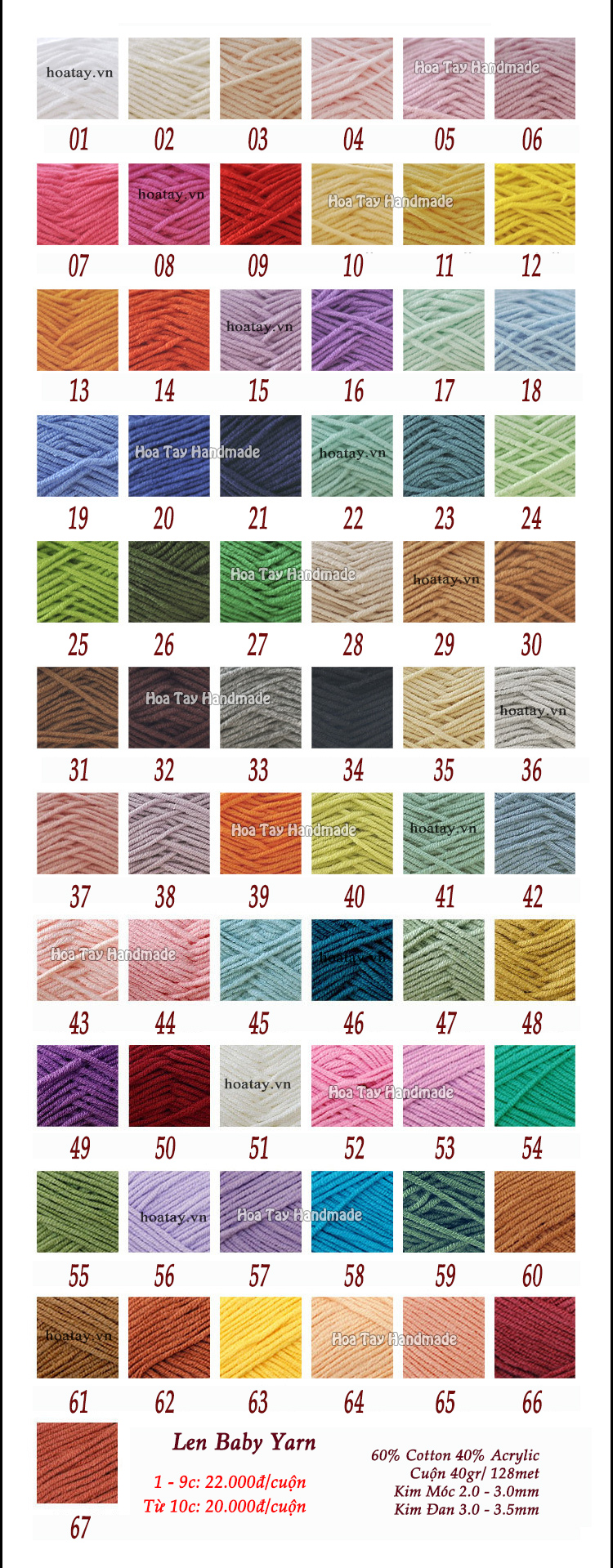 Len Baby Yarn đan móc trang phục, phụ kiện cho bé.