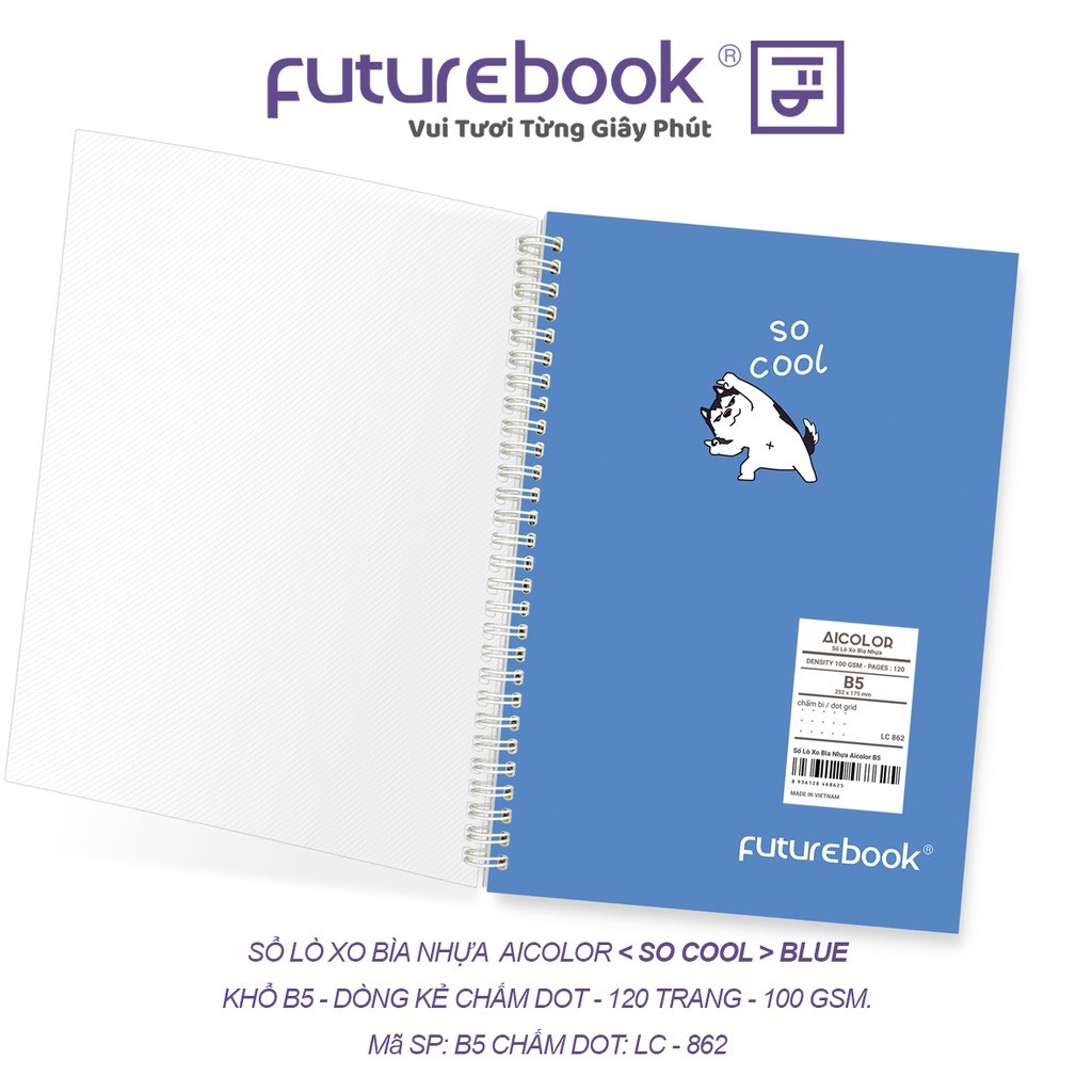 Sổ Lò Xo Bìa Nhựa Aicolor B5 Chấm Dot 120 Trang 100 GSM. VPP FUTUREBOOK. MSP: LC862. Giao mẫu ngẫu nhiên.