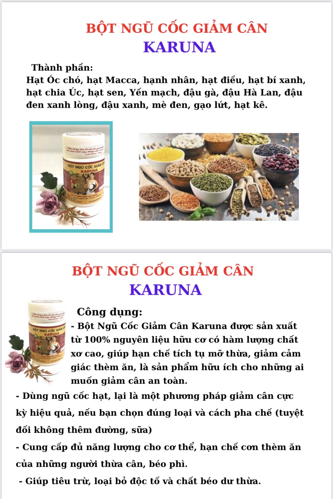 BỘT NGŨ CỐC GIẢM CÂN KARUNA 500G