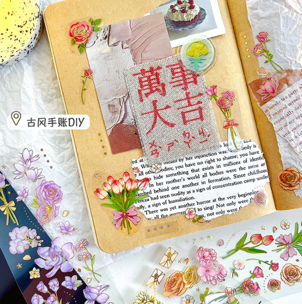 Sticker Hoa Lá tự cắt trang trí sổ tay DIY