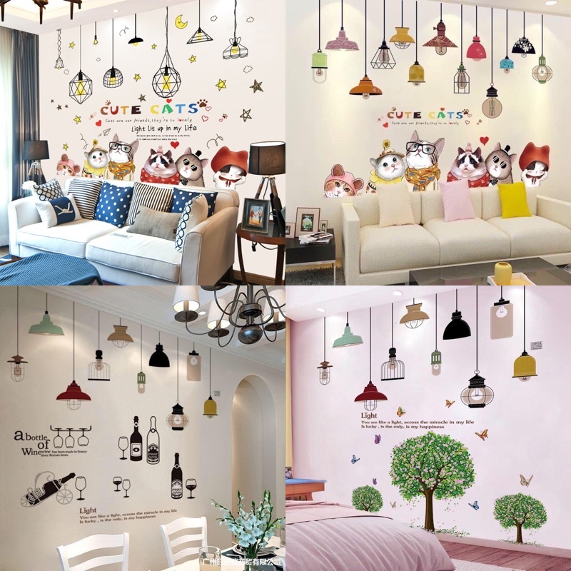 Decal dán tường đèn meo và đèn cây ( có bán lẻ rời 1 mẫu)