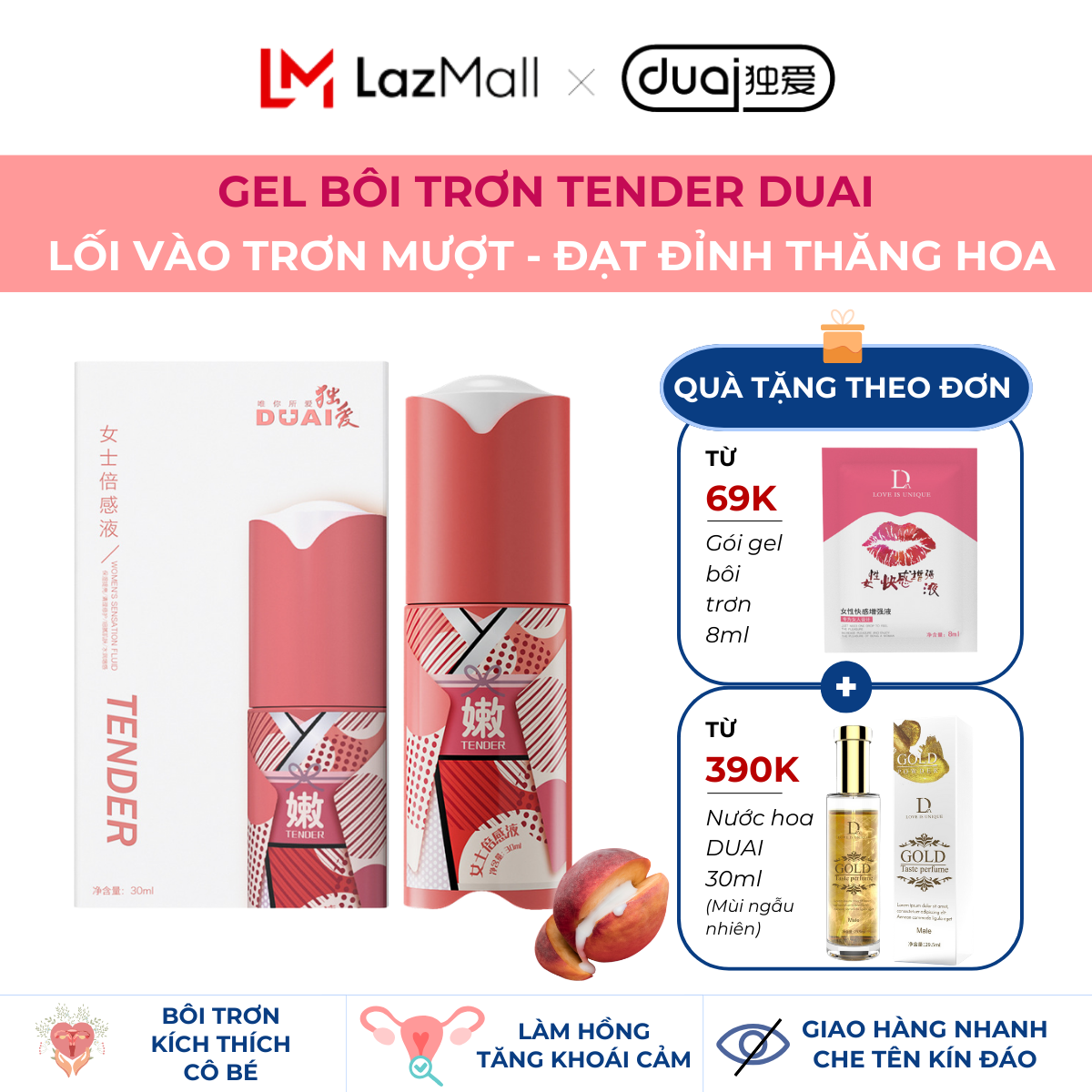 Tinh Chất Tăng Cường Khoái Cảm Nữ DUAI TENDER - Tăng cảm hứng ân ái, hỗ trợ giảm khô hạn, đau rát, siêu trơn tru mượt mà, kích thích tối đa
