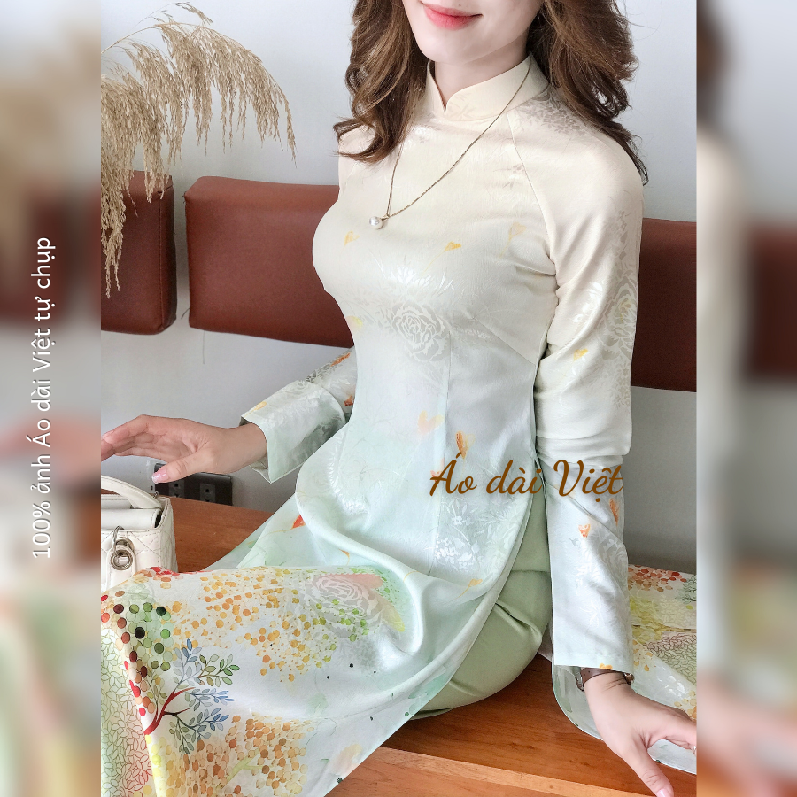 Áo dài hoa gấm lụa vân gỗ truyền thống giáo viên may sẵn - Áo dài Việt