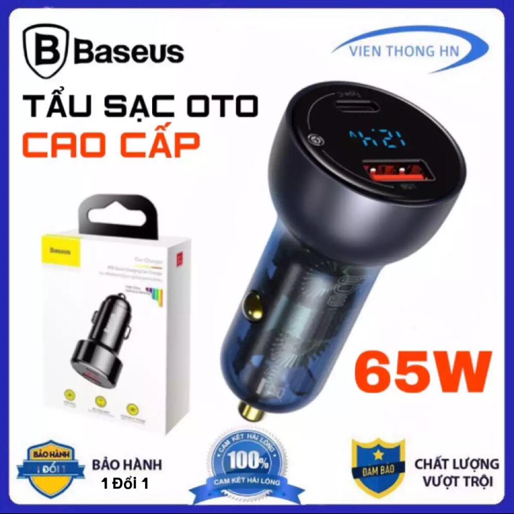 Tẩu sạc oto baseus pd 65w qc4.0 qc3.0 - củ sạc ô tô cao cấp 2 cổng sạc - cốc sạc nhanh xe hơi cho IP ipad macbook samsung oppo xiaomi - Vien Thong HN