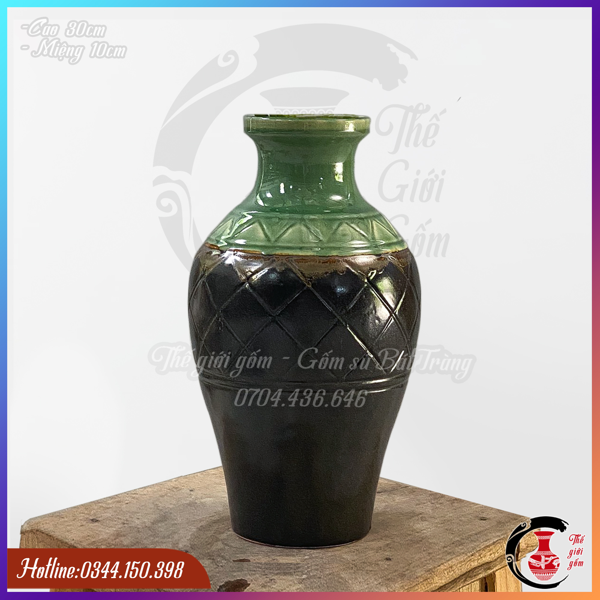 Vò gốm cắm hoa Sen, Huệ, Đồng Tiền, Gốm sứ Bát Tràng men mộc