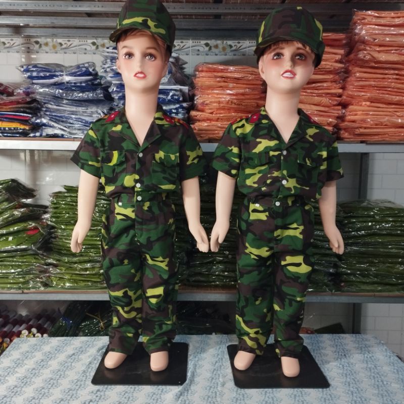 Bộ quần áo rằn ri trẻ em tặng kèm nón cho bé trai và bé gái