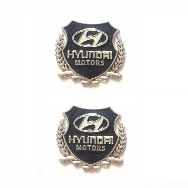 Bộ 2 miếng dán logo kim loại chữ HUYNDAI bông lúa