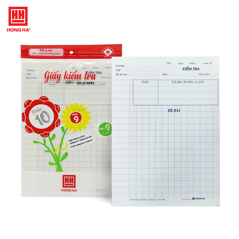 Giấy kiểm tra cấp 1 Hồng Hà 4 ô ly - 4961