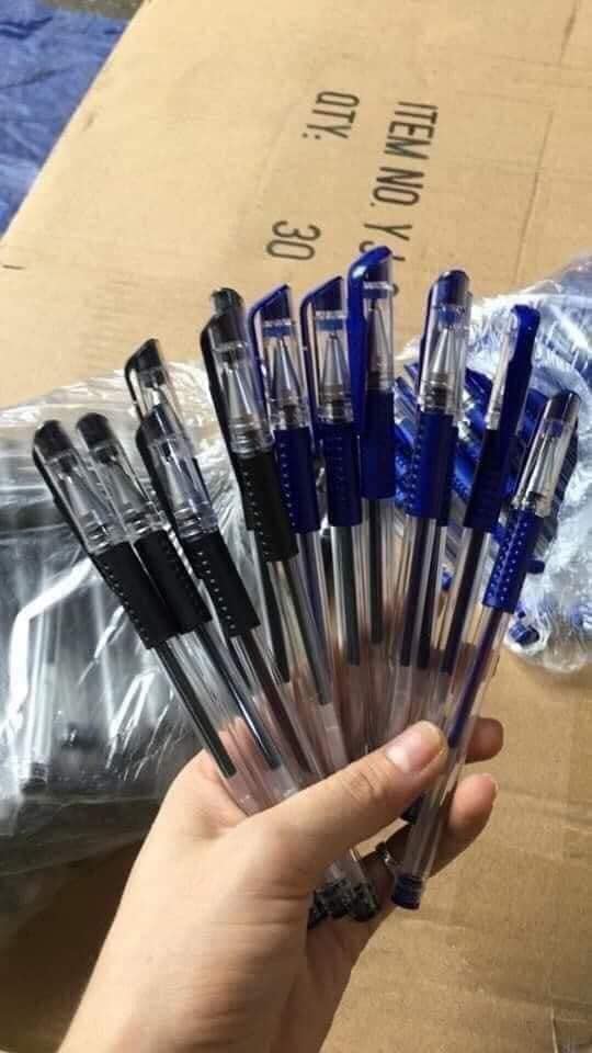 Set 100 bút bi nước văn phòng mực đều nét chữ đẹp - tím - xanh - đen - đỏ