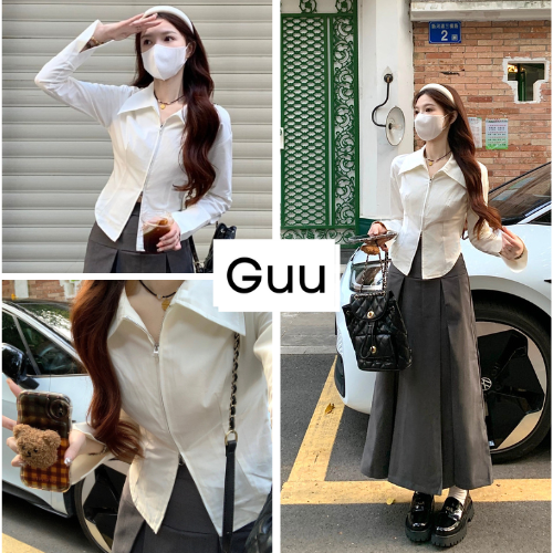 Áo sơ mi trắng khoá vải thô lụa mềm, Sơ mi kiểu nữ công sở màu trắng phá cách đủ size phong cách hiện đại cá tính GUUHOUSE
