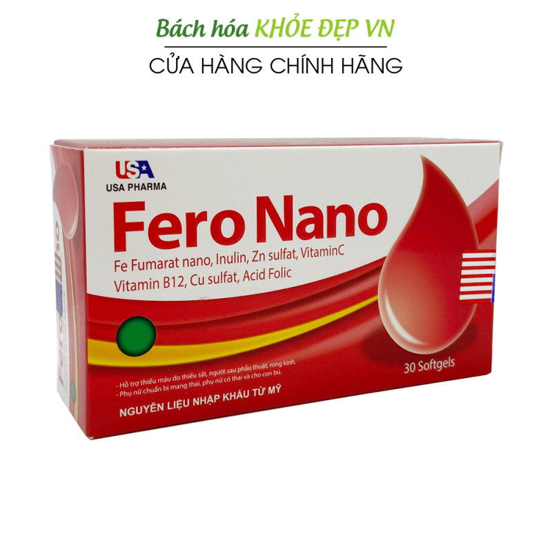 Viên uống bổ máu Fero Nano bổ sung Sắt, Acid Folic giảm tình trạng thiếu máu - Hộp 30 viên nhập khẩu