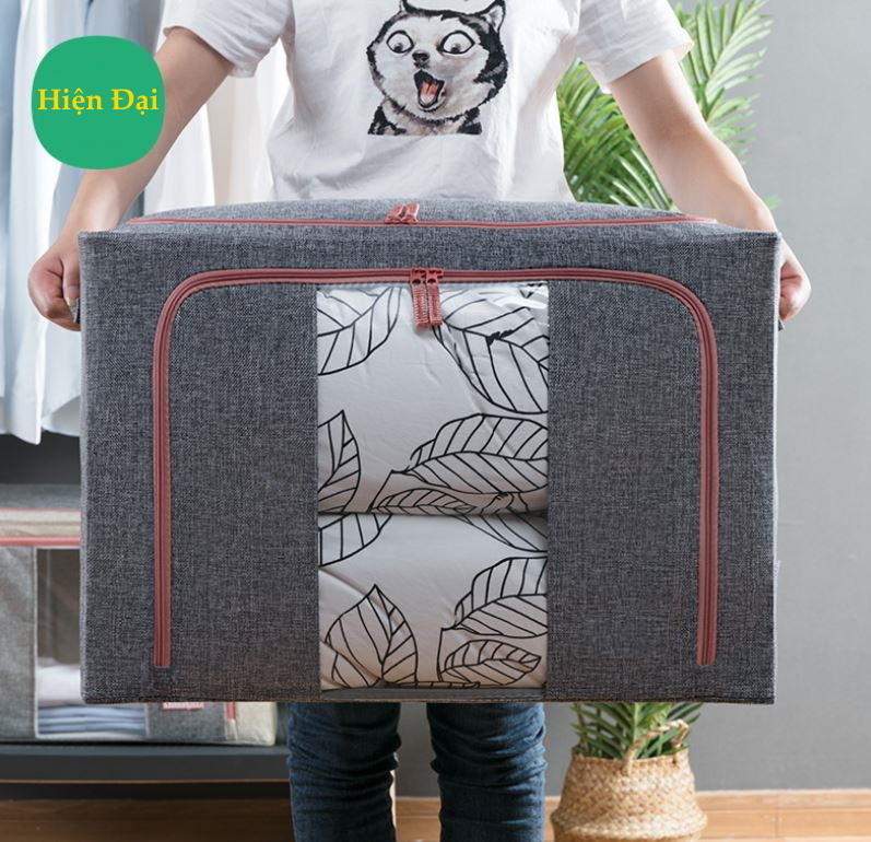 Túi Đựng Chăn Màn Khung Sắt Cỡ Lớn 60*42*40cm Xuất Nhật Cực Đại 100L, Hộp Vải Khung Thép Đựng Chăn Mền Quần Áo Cao Cấp Chính Hãng Amalife – Hàng Xuất Nhật