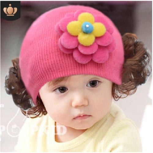 Mũ len tóc giả cho bé gái 0 - 3 tuổi