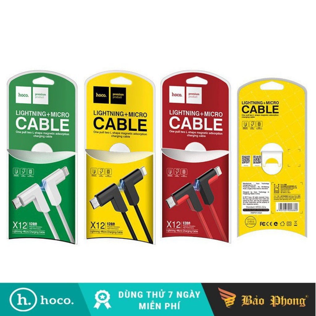 Cáp sạc 2 IN 1 HOCO X12 [ 2 đầu Lightning iPhone & Micro ]