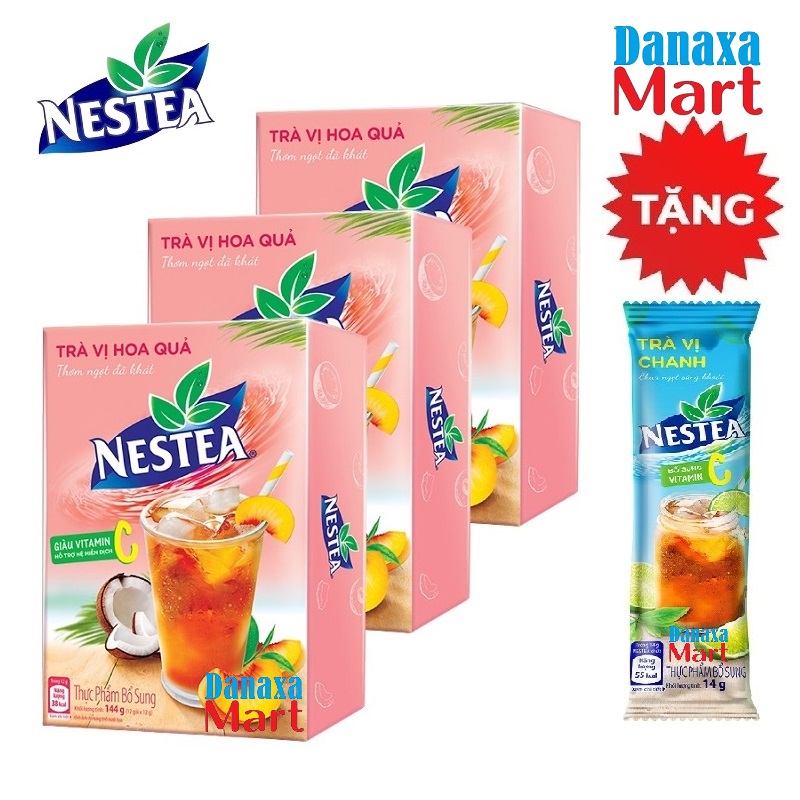 Combo 3 Hộp Trà Nestea vị Hoa Quả (Hộp 12 gói x 12g) + Tặng gói Trà Chanh 14g