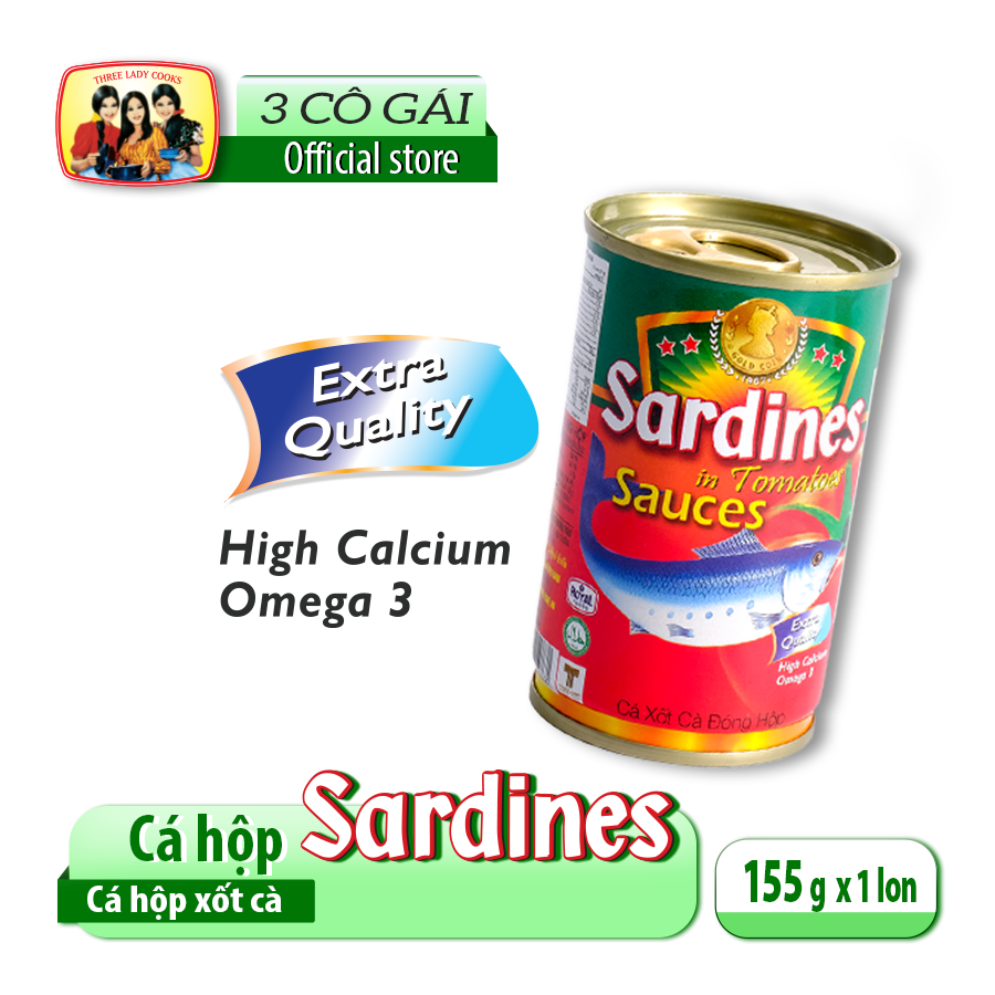 [HSD-11-2024-Cá Hộp 3 Cô Gái] Cá Mòi Xốt Cà Sardines Lon 155gr - Nắp giựt