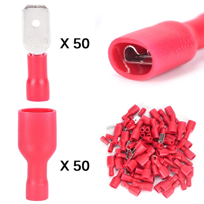 Đầu nối dây điện cách nhiệt (50 cặp đỏ) - Đầu cos giắc cắm cách điện