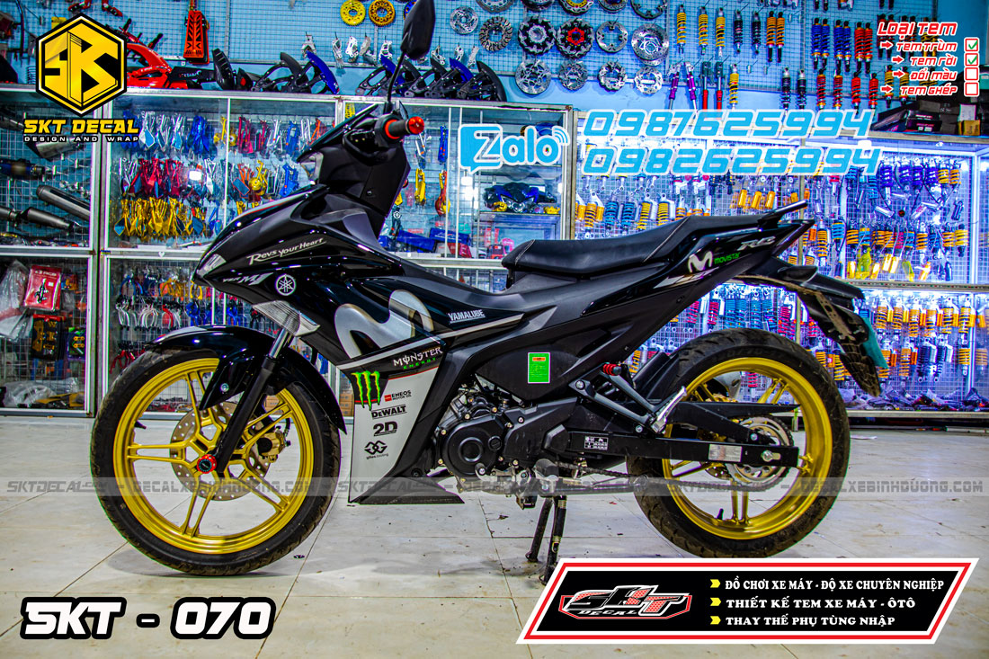 tem rời xe exciter 155 đen trắng movistar