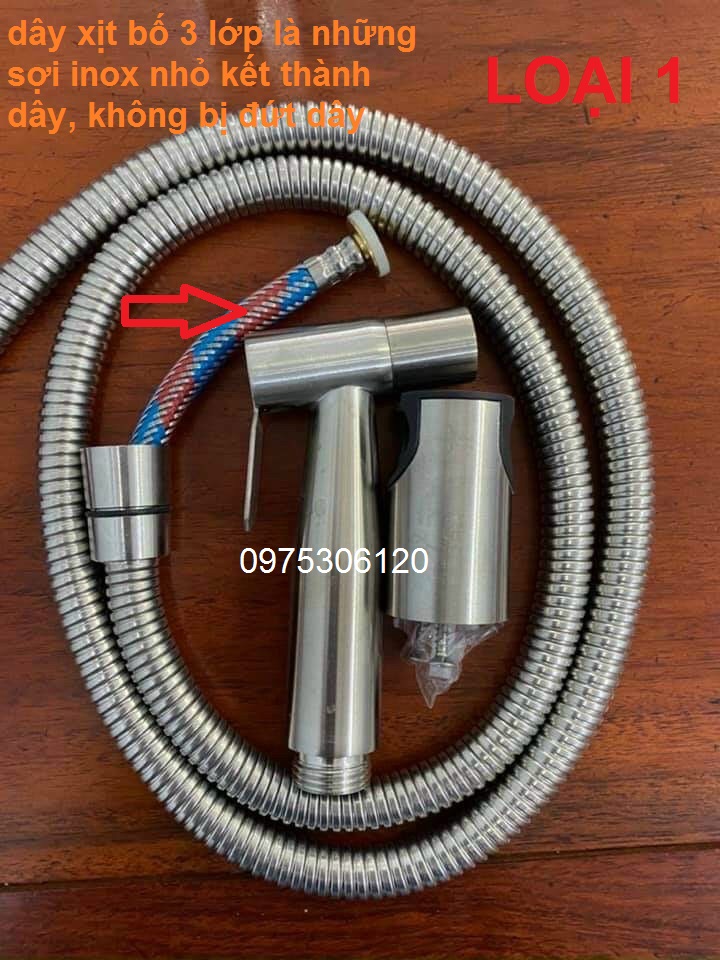 [HCM]Bộ Vòi Xịt Vệ Sinh Bồn Cầu và Dây INOX 304 VX25 Fotar và dây và cài xịt DÂY XỊT BỐ 3 LỚP BAO KHÔNG ĐỨT tia nước mịn phun xa inox 304 chống han gỉ vòi xịt vệ sinh toilet