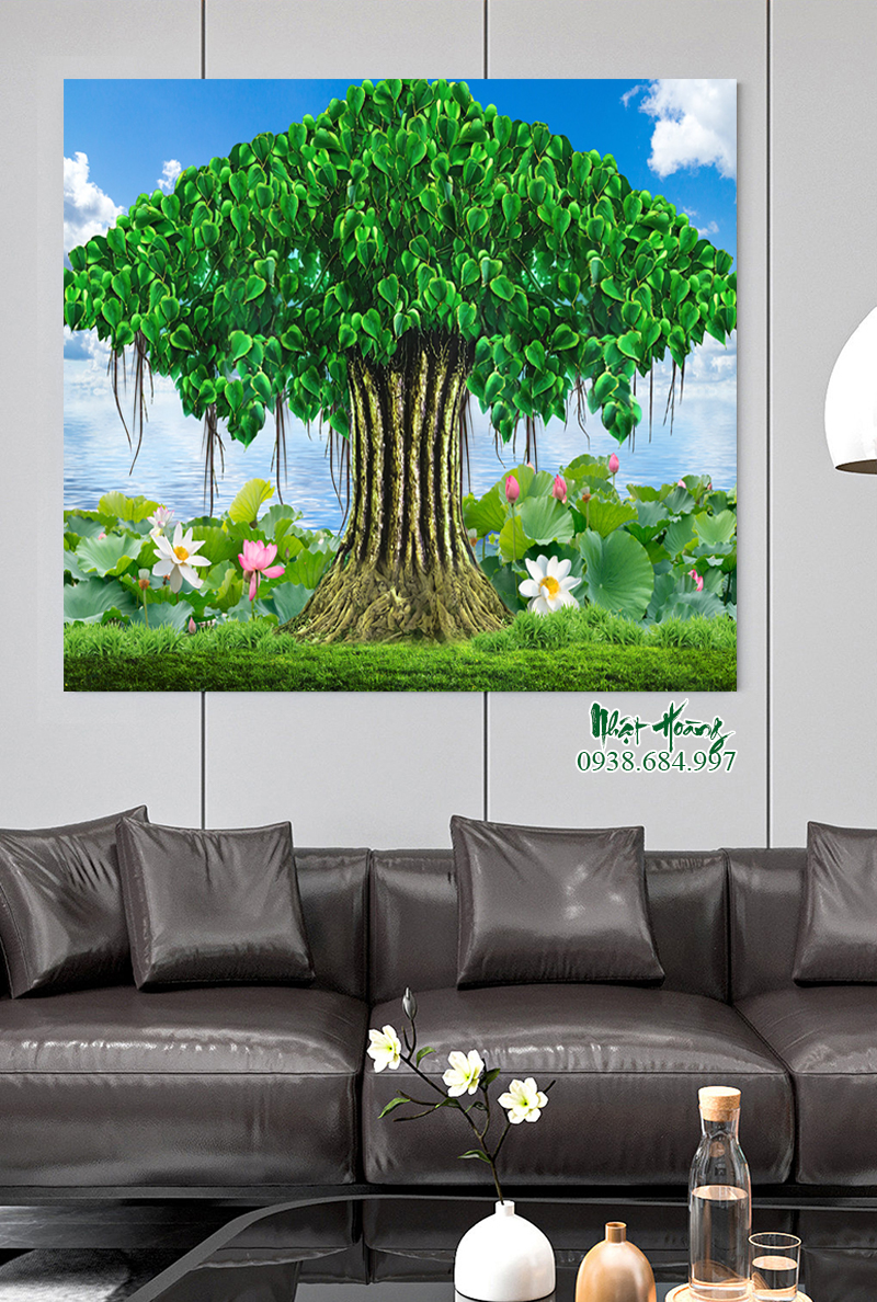 Tranh dán tường cây bồ đề in nhiều chất liệu