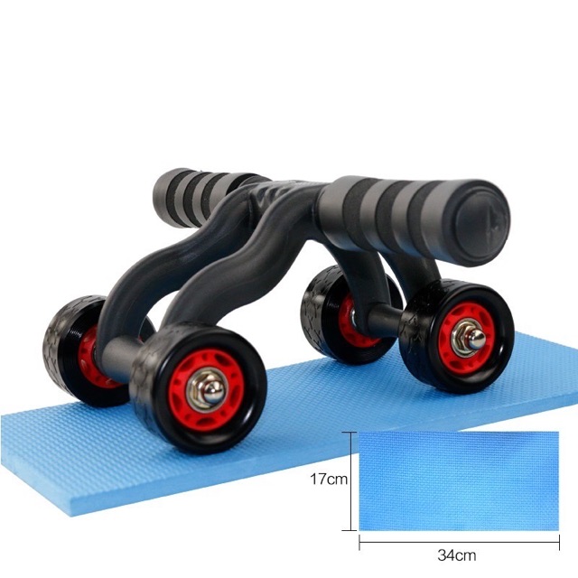 Con Lăn Tập Cơ Bụng 4 Bánh Xe (Tặng Thảm+ 01 Tấm Chặn)